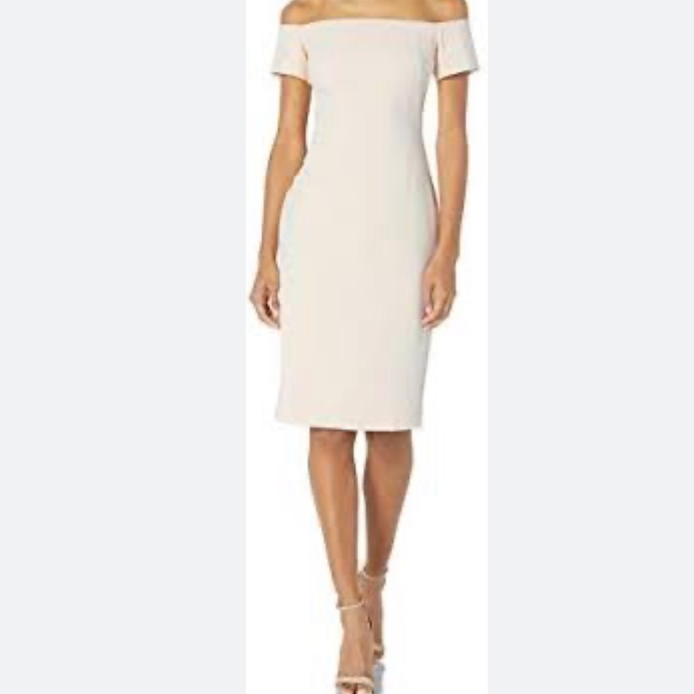 Elegant Ivory, Off the Shoulders Sheath Midi Dress